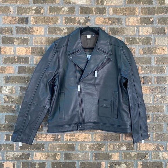 1050 Ted Baker Carve Black 100% Leather Jacket SIZE 4 US 40 Luxury Designer L XL - Picture 1 of 8